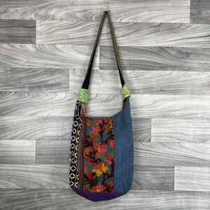 Silly Yeti Hobo Sling Shoulder Bag Womens Multicolor‎ Floral Hemp Cotton Boho